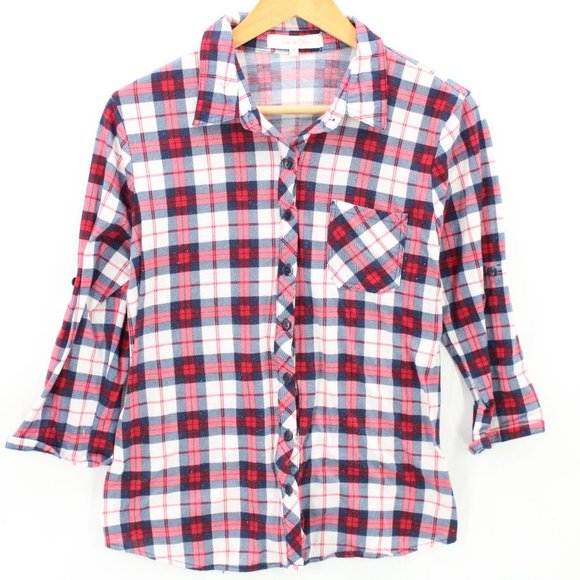 Eden & Olivia Flannel Shirt Womens Plaid Button Down Long Sleeve Lightweight M - Picture 1 of 9